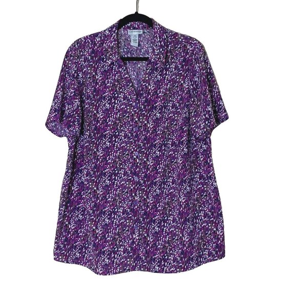 Catherines Women's Speckle V-Neck Collared Short Sleeve Top Size 14/16W Purple - Picture 2 of 7
